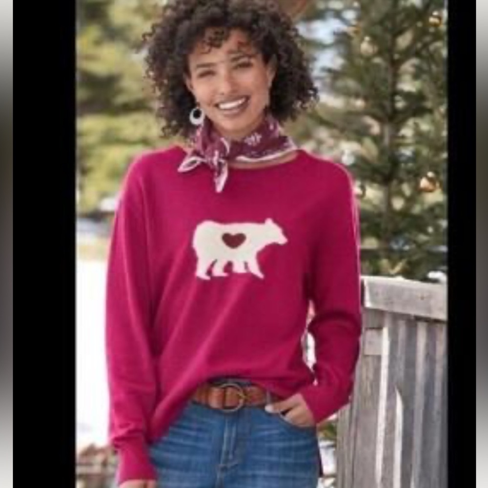 Sundance Mighty Polar Bear Sweater Womens Medium Red Fuchsia Cozy Heart Casual
